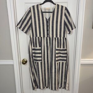 Bohme Stiped Navy + White Button Down Dress